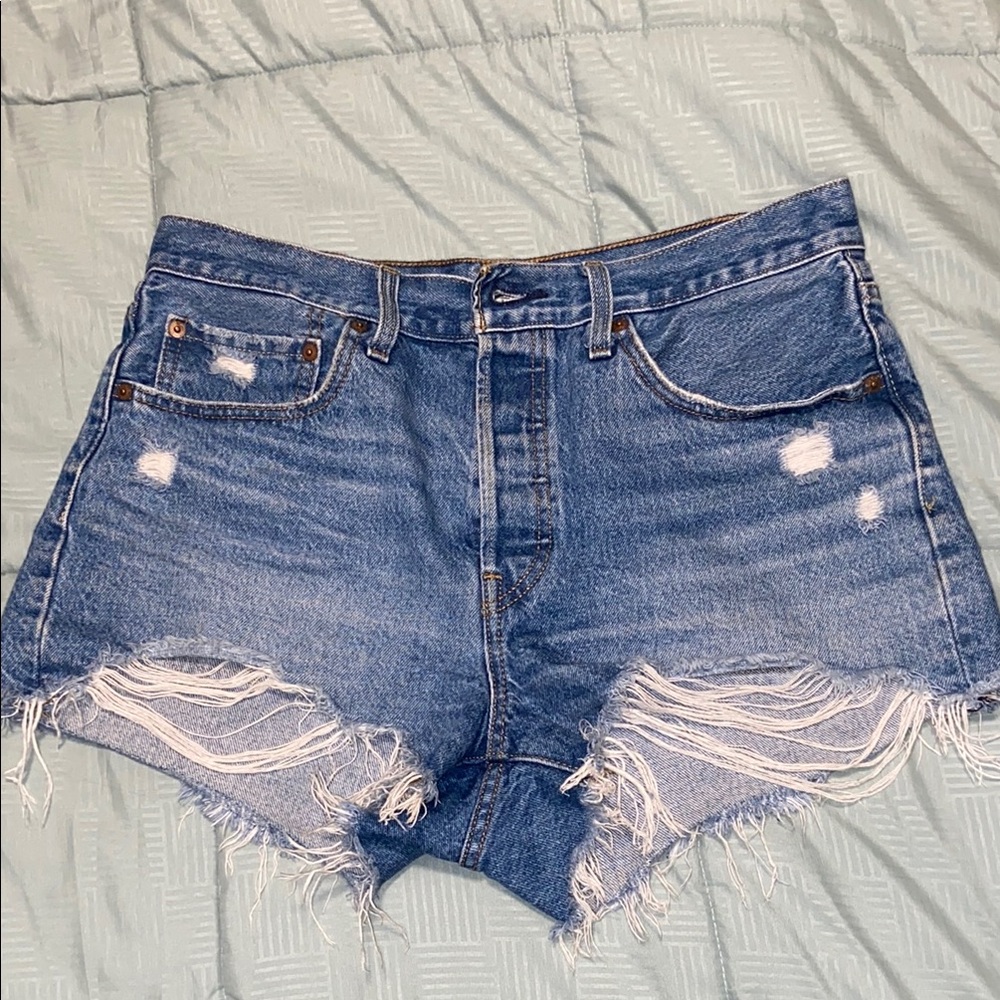 Levi's Blue Distressed Jean Shorts